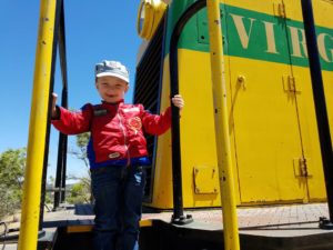 Victor Sciarrotta of Minden standing on the V&T Railroad locomotive